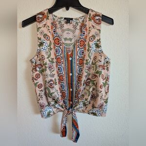 Ann Taylor Factory Boho Paisley Tie-Front Tank Top Blouse Size S Summer Festival